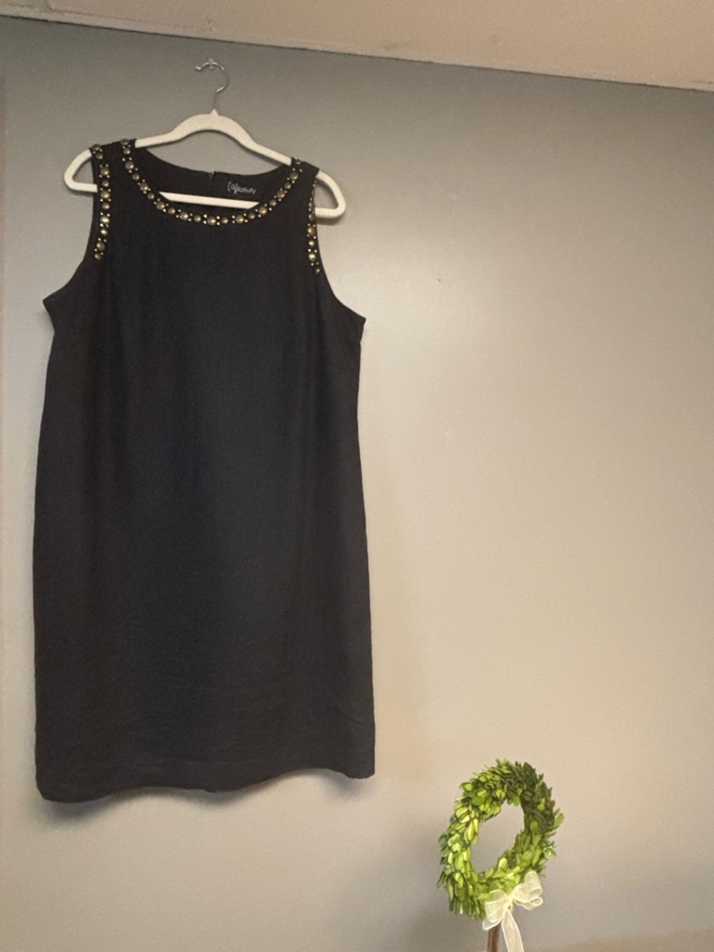 Relativity Black Sleeveless Tank Dress with Gold Stud Trim